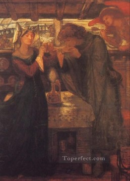  ink Oil Painting - Tristram and Isolde Drinking the Love Potion Pre Raphaelite Brotherhood Dante Gabriel Rossetti